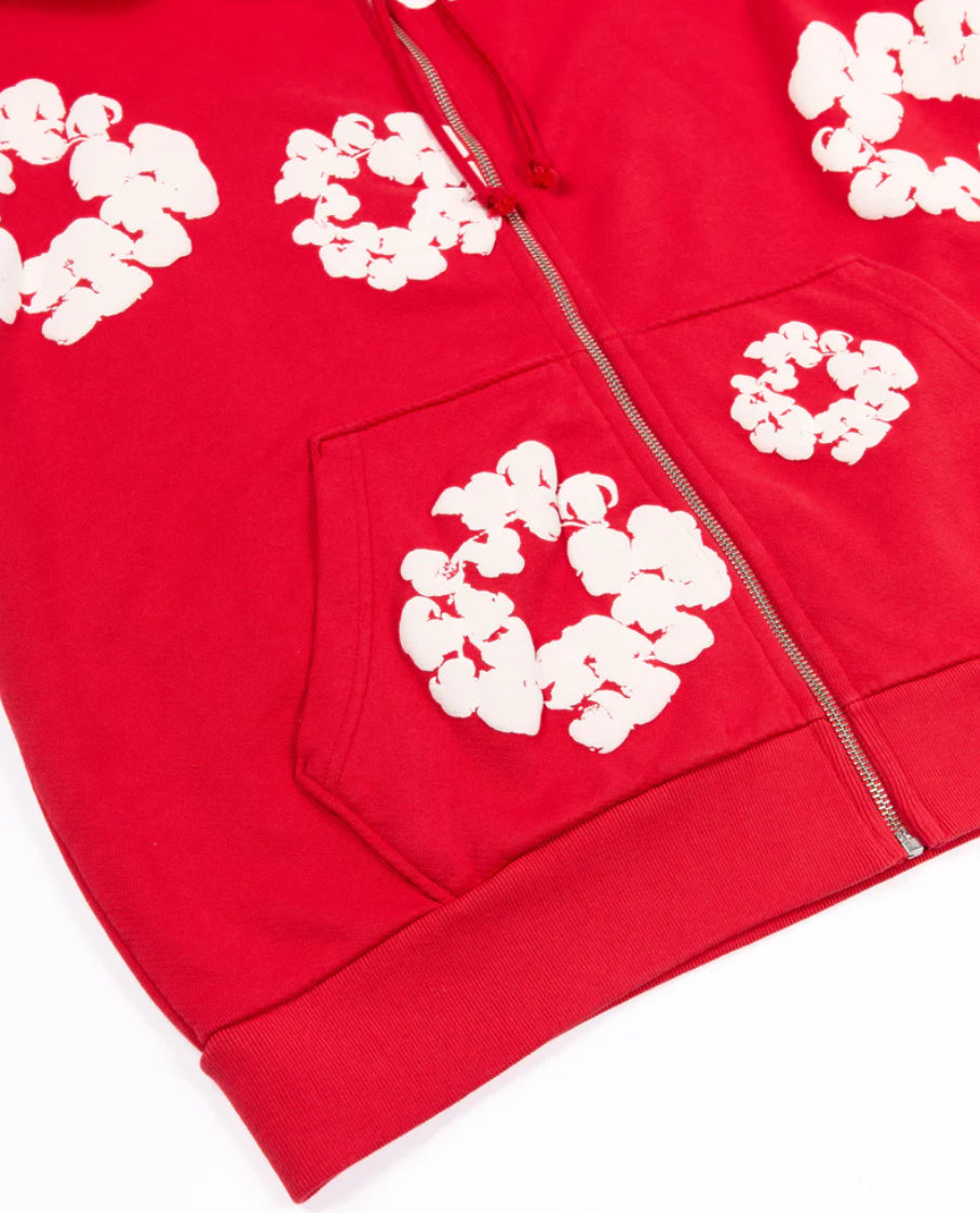 Denim Tears Cotton Wreath Zip Hoodie 'Red' image 3