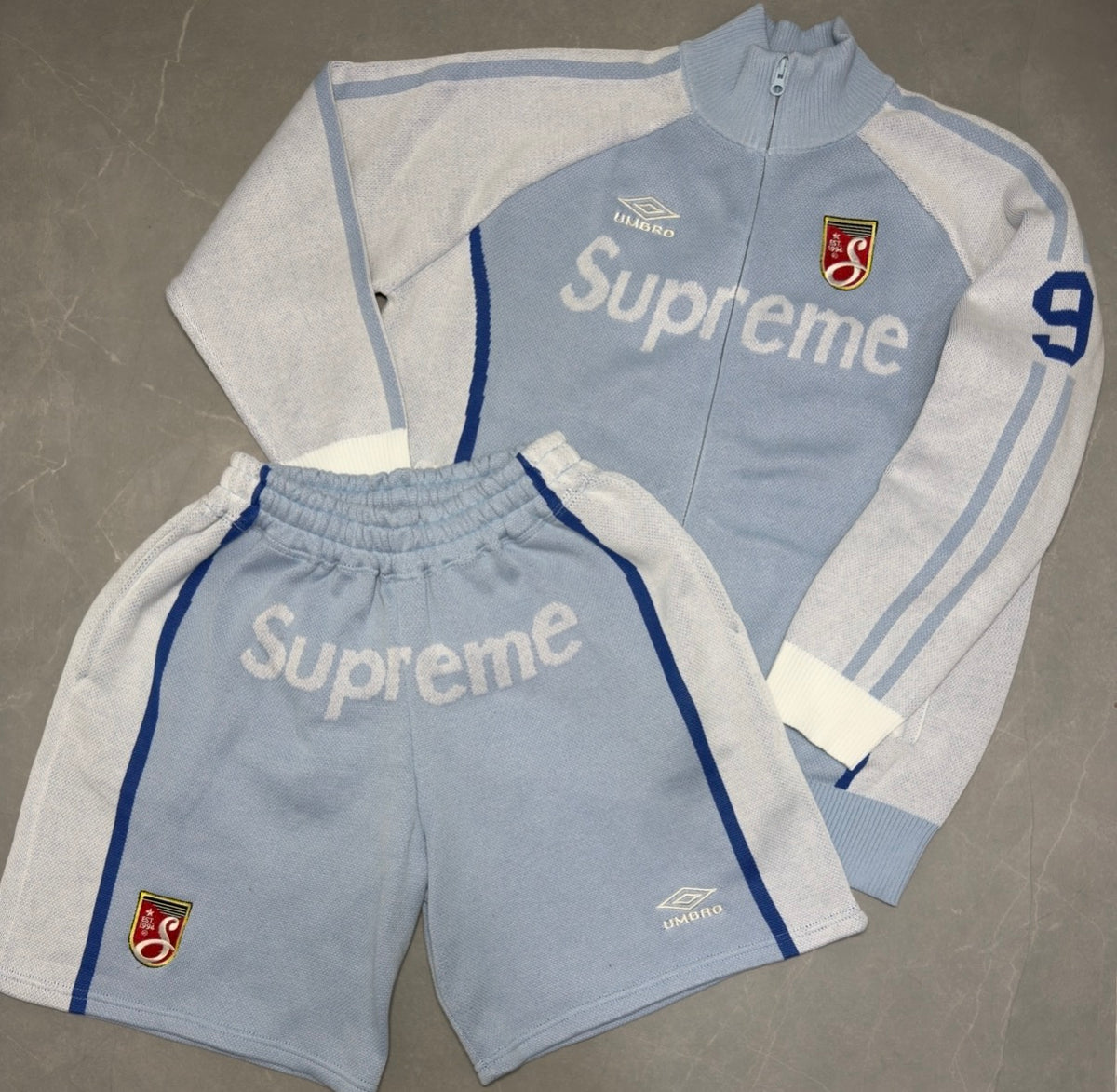 Supreme x Umbro Zip Up Sweater and Shorts Set 'Light Blue'